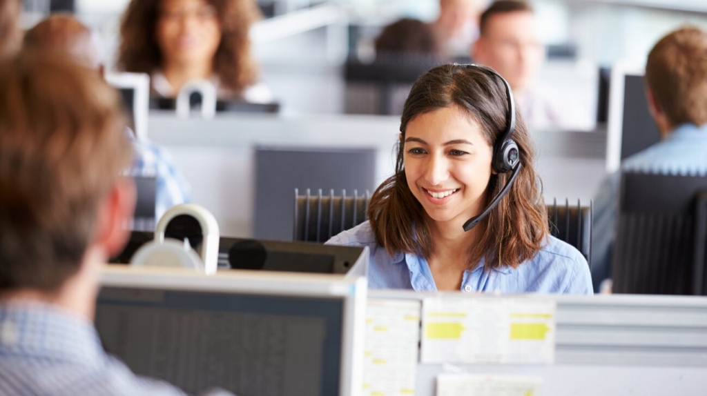 Lady with headset on for communications